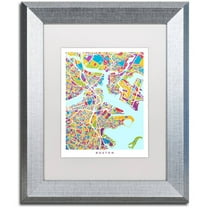 Trademark Fine Art "Boston MA Street Map 2" Canvas Art by Michael Tompsett, White Matte, Silver Frame
