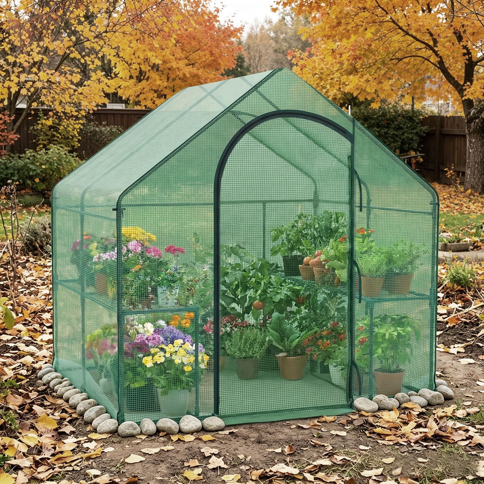 Costway 6 x 3 x 5.5FT Mini Walk-in Greenhouse with PE Cover Rustproof PE-Coated Metal Frame