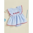 thumbnail image 4 of Infant Newborn Baby Girl 4th of July Outfits Newborn Smocked Bubble Romper Bodysuit Ruffle American Flag Memorial Day Outfit, 4 of 9
