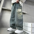 thumbnail image 4 of Angala Boys Cargo Jogger Pants Casual Loose Fit Denim Style Trousers Kids Fall Fashion Comfortable Playwear Elastic Cozy Boy’s And Girl's Trousers 9-10 Years, 4 of 6