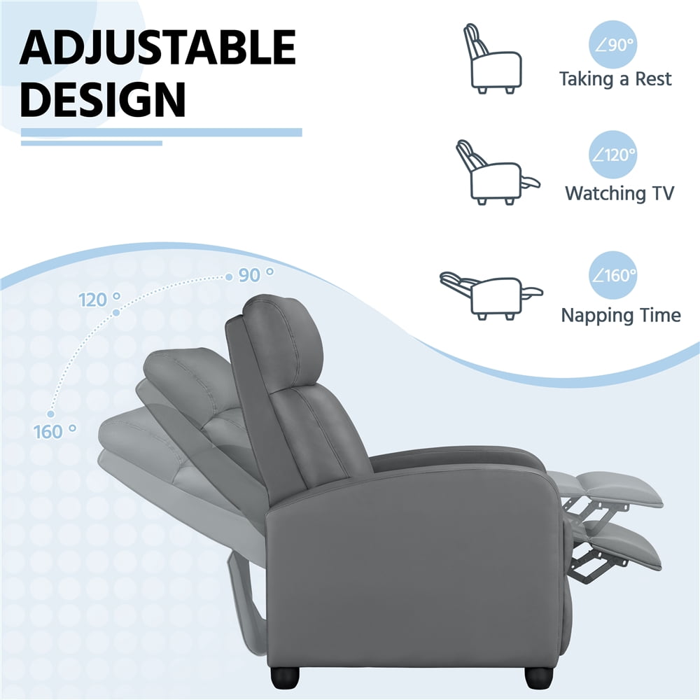 Yaheetech PU Leather Adjustable Recliner Chairs with Pocket Springs, Set of 2, Gray