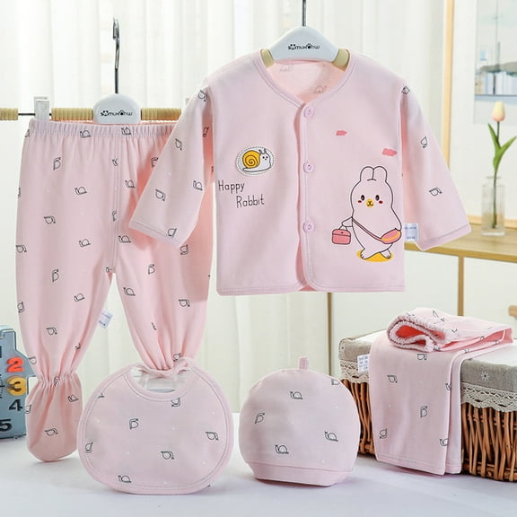 Ketyyh-chn99 Newborn Outfits Baby Girl 0-3 Months Baby Boy Clothes Baby Sleeve +Bib Set Tops+Hat+Pants Girls Long Cartoon Outfits Boys 5PCS Girls New Born Baby Boy Suit One Size,Blue