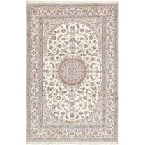 Pasargad Home 82" x 123" Hand-Knotted Silk & Wool Area Rug in Ivory