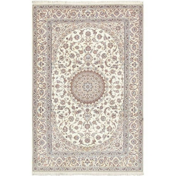 Pasargad Home 82" x 123" Hand-Knotted Silk & Wool Area Rug in Ivory