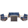 thumbnail image 2 of Unnifurnzi 4 Pieces Patio Furniture Set with Fire Pit-All Weather Wicker Outdoor Swivel Chair with Outdoor Couch Outdoor Furniture for Garden Backyard Balcony Poolside-Brown/Blue, 2 of 7
