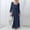 Navy, variant on Linen Dress for Womens Casual Loose Cotton Boho Maxi Dress Round Neck 3/4 Sleeve Fall Flowy Long Dress