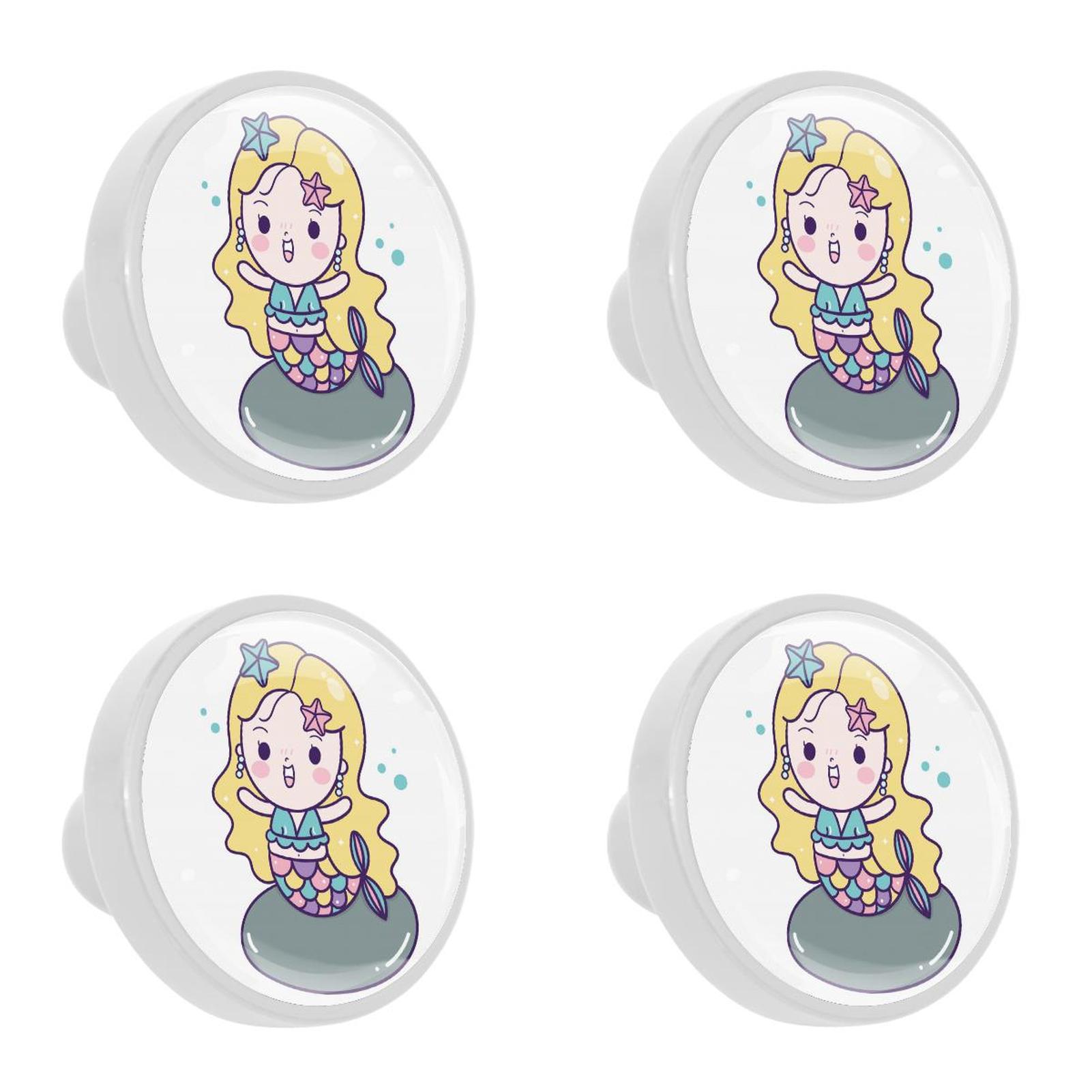 Ownta 4Pcs Kitchen Knob Round Cute Mermaid Little Girl Knobs