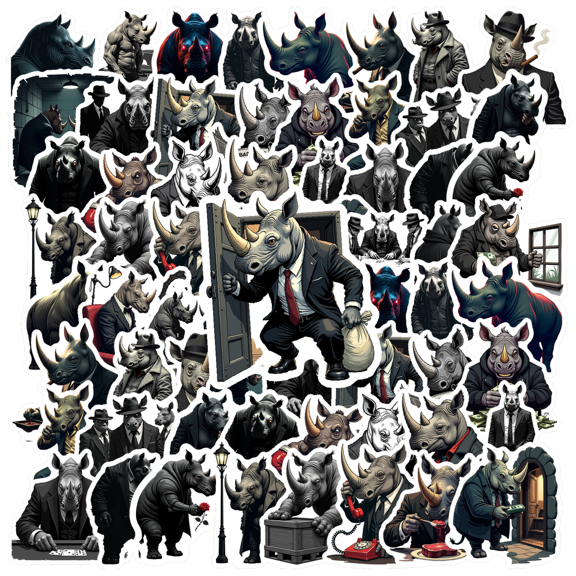 Multicolor Rhino Stickers Vinyl Animal Stickers Waterproof Cartoon Stickers for Notebooks Suitcases Phones