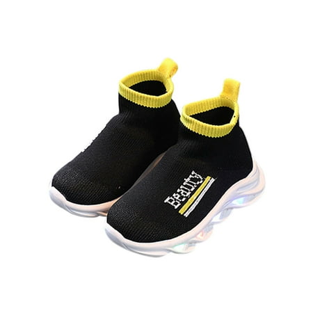 

SIMANLAN Girls Boys Sneakers Knit Upper Running Shoes Breathable Athletic Shoe Unisex-Child Glow Sock Sneaker Kids Sports Black 10C