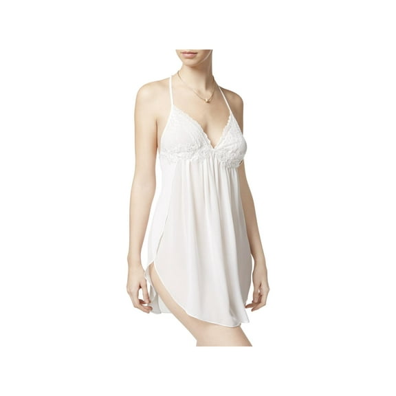 Linea Donatella Womens Lace Trim Sheer Chemise Ivory L