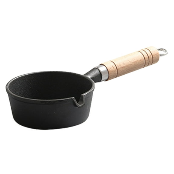 Mini Cast Iron Skillet Non Stick Hot Oil Pan Soup Sauce Pan Heating Pot Butter Warmer Pot with Wood Handle Milk Egg Kitchen Cooking Skillet Pan Cookware Deep 2inch