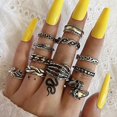 thumbnail image 2 of -Style Bagua Leaf Ring and Flower Chain Joint Ring Set - Unique Fashionable Accessories for, 2 of 8