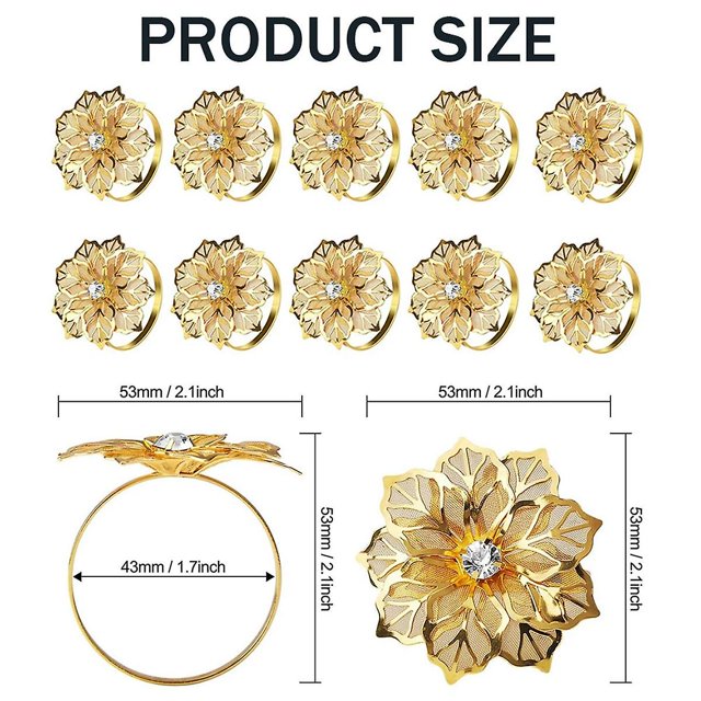 Colección de anillos para servilletas Juego decorativo de 10 piezas para servilletas de tela Servilletero Decoración de cocina Decoración de boda Oro