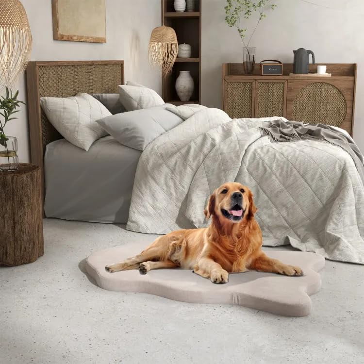 Orthopedic Dog Bed with Memory Foam Support Waterproof Dog Mattress for Large and Medium Dogs (Beige)