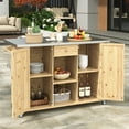 thumbnail image 2 of 63.5" Wicker Rolling Kitchen Island Cart with 2 Storage Shelves, Outdoor Grill Cart with Foldable Side Tabletop and Bottle Opener, Storage BBQ Cabinet  for Patio, Garden, Backyard,Natural, 2 of 9