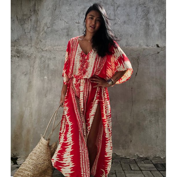 Vestido tipo túnica de playa con estampado de serpiente y flores con posicionamiento de rayón