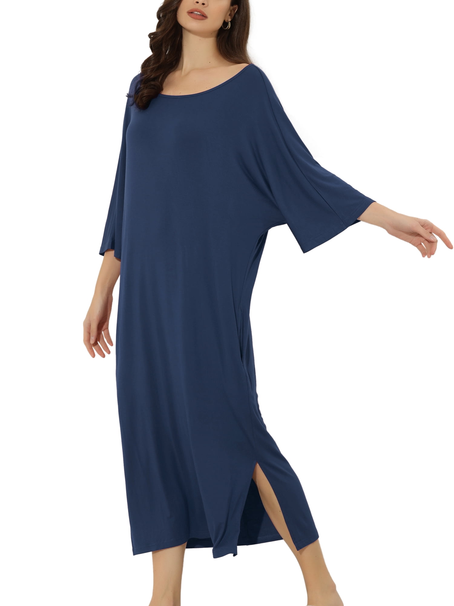 Unique Bargains Womens' Sleepshirt Nightshirt 3/4 Sleeve Nightgown Sleep Shirt Dress