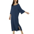 thumbnail image 4 of INSPIRE CHIC Women's Nightshirts 3/4 Sleeve Nightgowns Sleepewear Shirt Dress L Navy Blue, 4 of 6