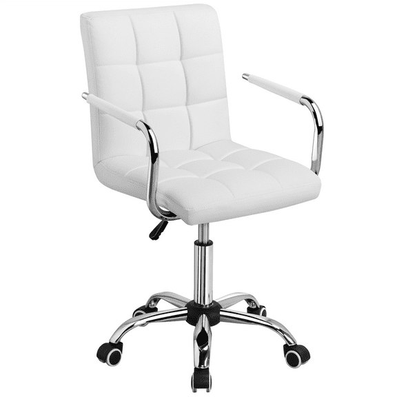 Alden Design Modern Faux Leather Swivel Office Chair with Mid Back for Home Office, White