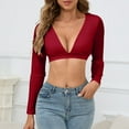 thumbnail image 2 of Dagugfen Crop Tops for Women Long Sleeve Low Cut Deep V Neck Comfy Lightweight Going out Tops for Casual Streetwear, 2 of 6