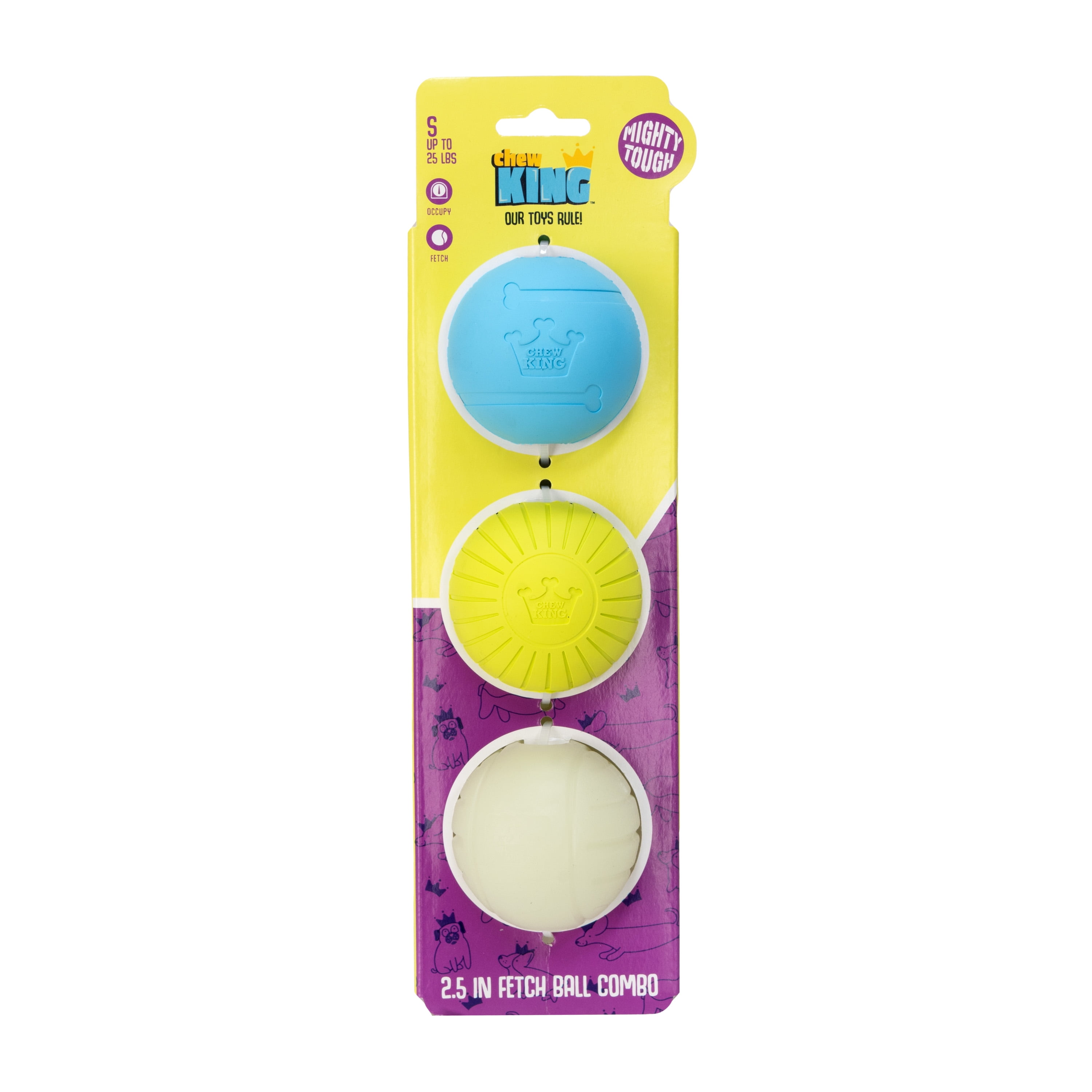 Chew King By Mammoth 2.5" All-Natural Rubber Fetch Ball Combo, Multicolored, 3 Pack Set