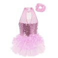 thumbnail image 2 of Sinleey Girls Sparkle Sequins Ballet Dance Skirted Letoards Jazz Latin Modern Performance Costumes Pink 6, 2 of 7