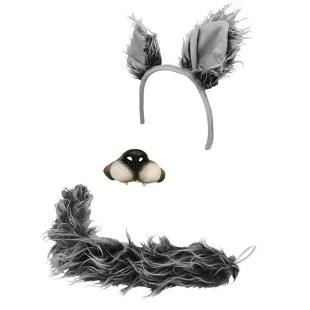 - Big Bad Wolf Ears Tail Mini Nose Mask Werewolf Animal Wolfman Costume Kit Set