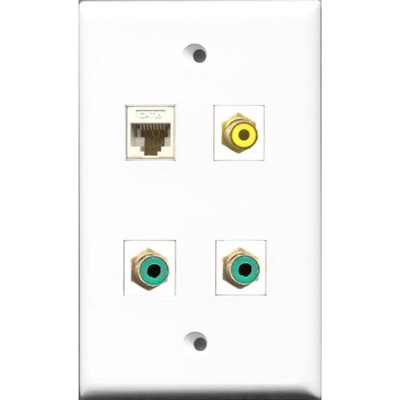 RiteAV 1 Port RCA Yellow 2 Port RCA Green and 1 Port Cat6 Ethernet White Wall Plate