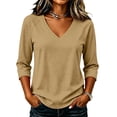 thumbnail image 3 of Womens 3/4 Length Sleeve V Neck Tops Trendy Casual Tunic Loose Fit Basic Shirts 2026 S, 3 of 5