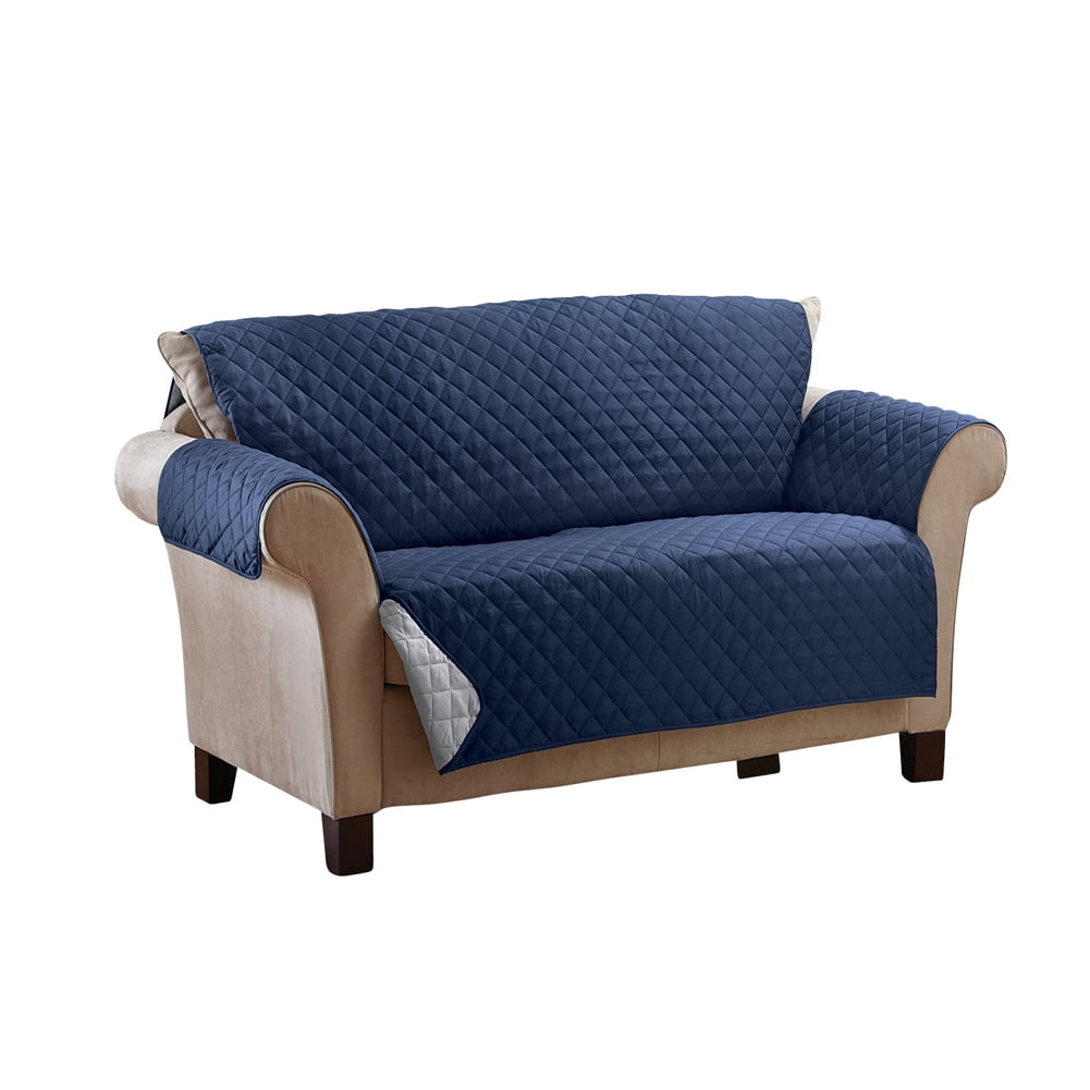Reversible Quilted Furniture Protector Cover, Loveseat, Navy/Silver