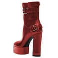 thumbnail image 4 of FSJ Women Stylish Platform Block High Heels Ankle Boots Round Closed Toe Booties Buckled Strap Side Zipper Shoes Size 9 Red, 4 of 4