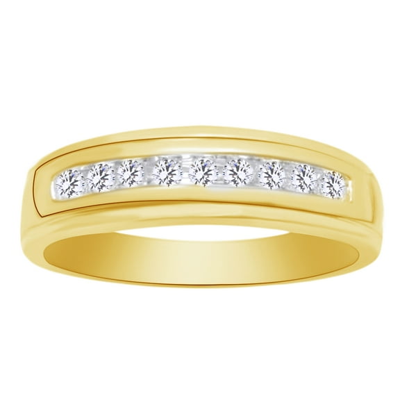 AFFY Round Shape White Natural Diamond Men's Wedding Band Ring In 10k Yellow Gold (0.2 cttw) Ring Size-4