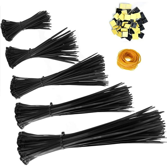 KASZOO 500 Pcs Zip Cable Ties,100/150/200/250/300 mm (100 Pieces Each) Black