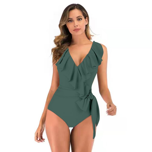 Women's Bikini Swimsuit Ruffles Two Pieces Bikini Set, Armygreen S
