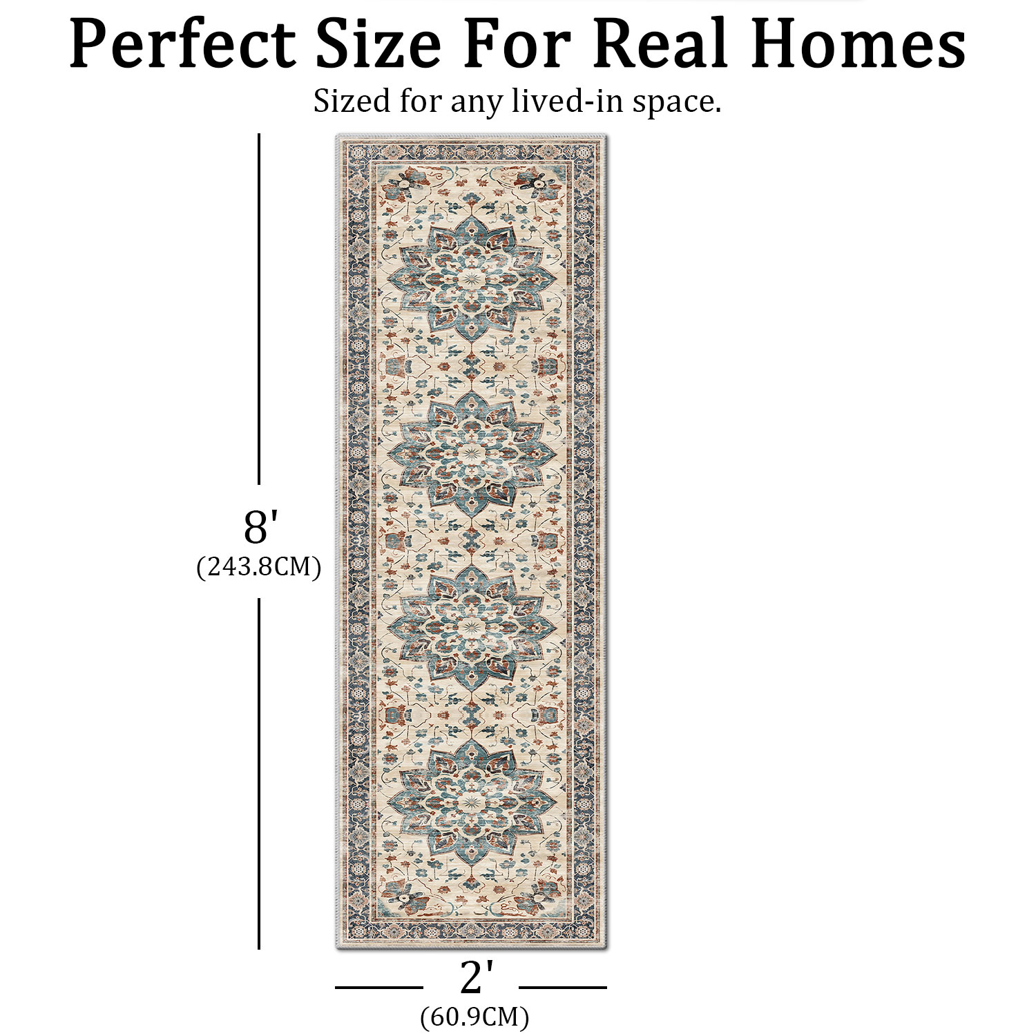 TECHVIDA 2'x8' Hallway Runner Rug Boho,Non Slip Machine Washable Rugs for Hallway Kitchen,Khaki