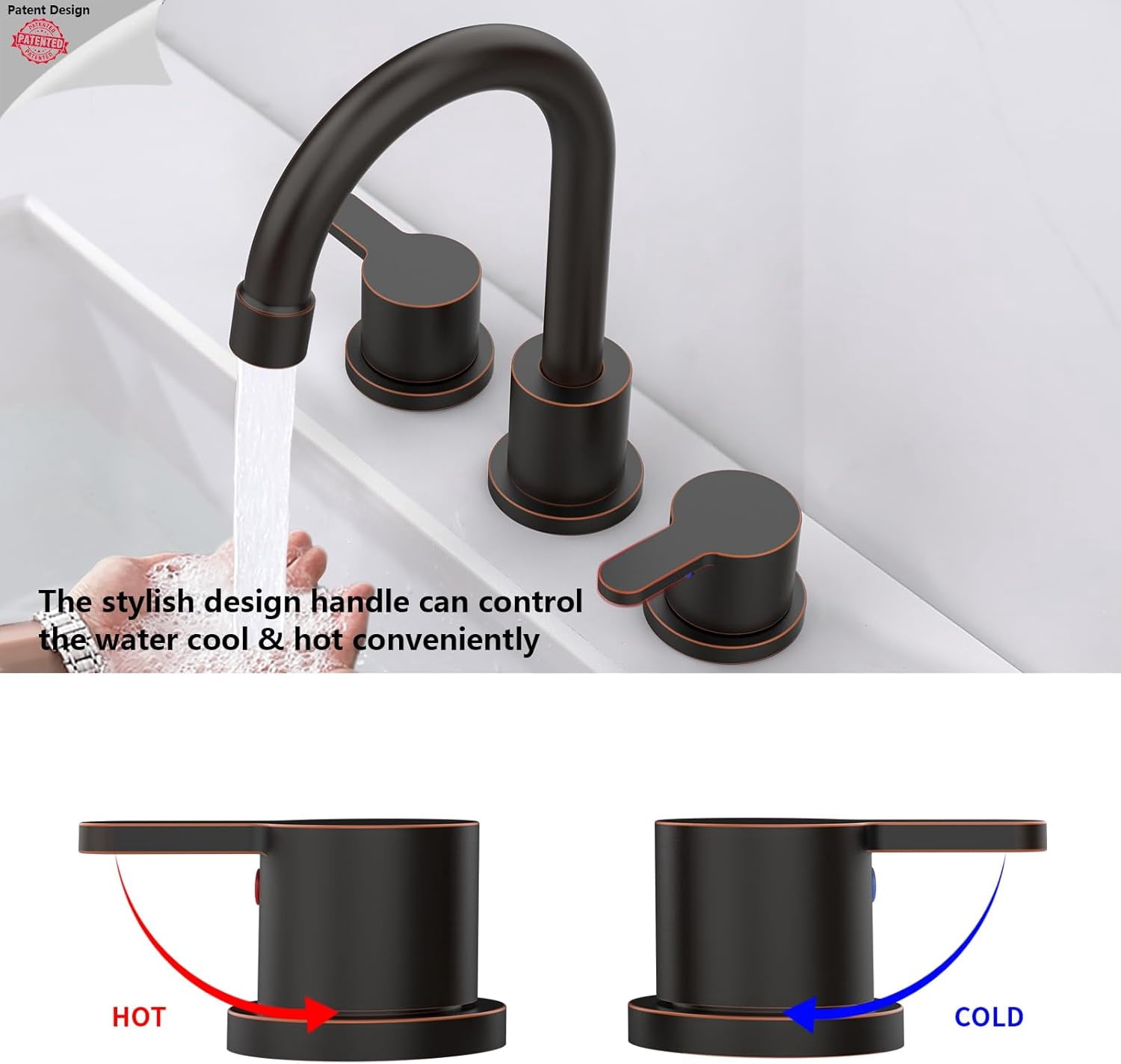8 Inch Centerset Bathroom Faucet, Dual Handle 360° Swivel Spout, Lead-Free Ceramic Disc Valve, Water Saving 1.2GPM CEC Registered Vanity Faucet with Pop-Up Drain