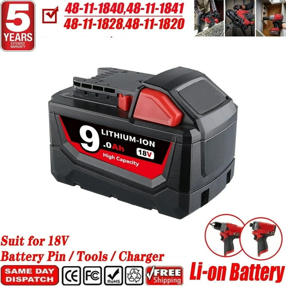 DASNITE 9.0Ah 18V M18 Replace for Mil-waukee 18Volt Lithium lon Battery 48-11-1850 48-11-1860, Compatible with 18V Battery Charger and Cordless Power Tools(non-original)
