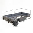 thumbnail image 3 of GDF Studio Cascada Outdoor Acacia Wood 10 Seater Sectional Sofa Set with Fire Pit, Gray and Dark Gray, 3 of 10