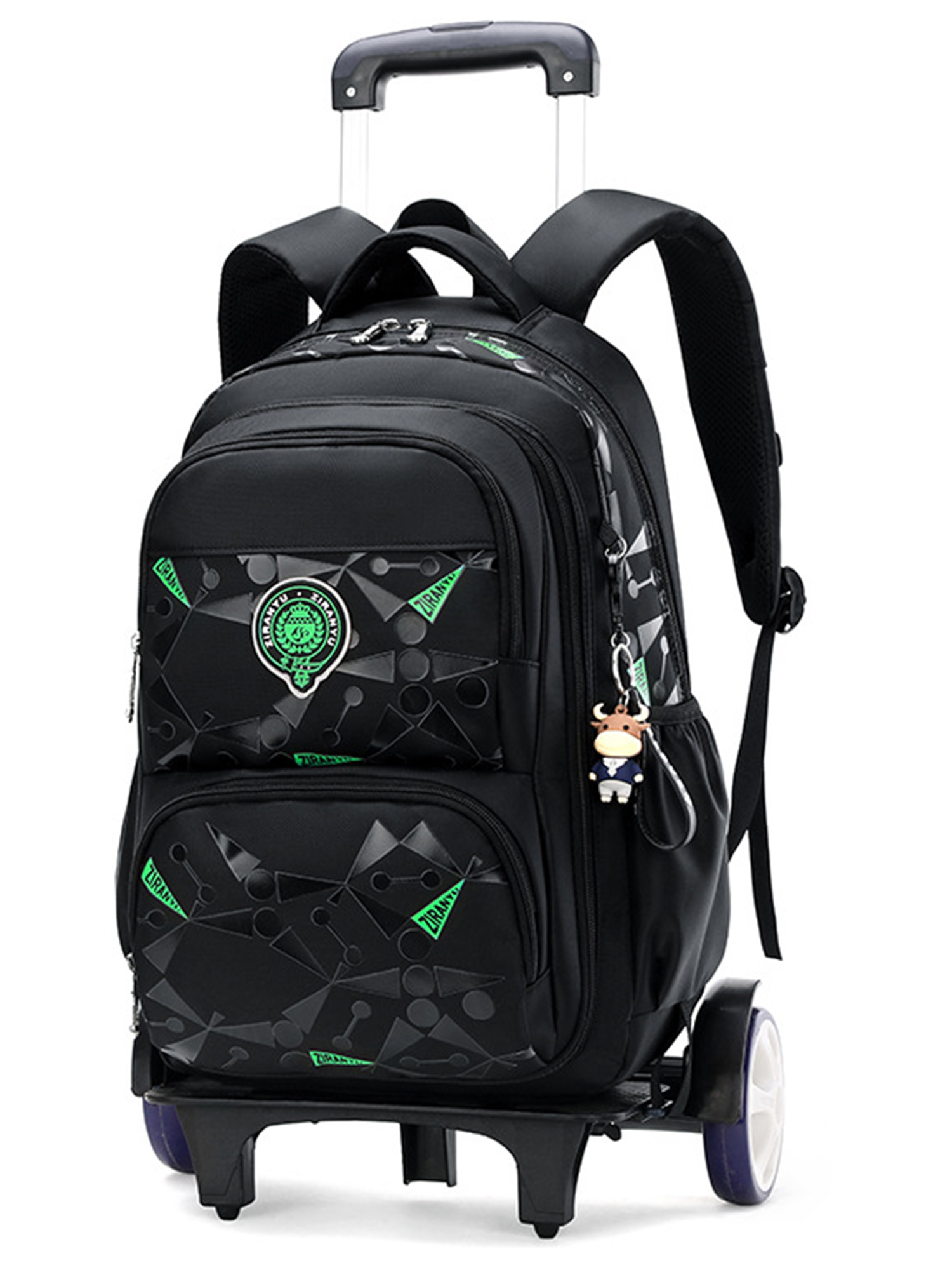 Haite Kids Daypack Top Handle Bookbag Multi Pockets Nylon Rolling Backpack Large Capacity Boys