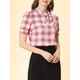 thumbnail image 5 of Blusa de Cuello con Corbata de Cuadros INSPIRE CHIC para Mujeres, Retro, de Manga Corta con Volantes, Color Rojo S, 5 of 7