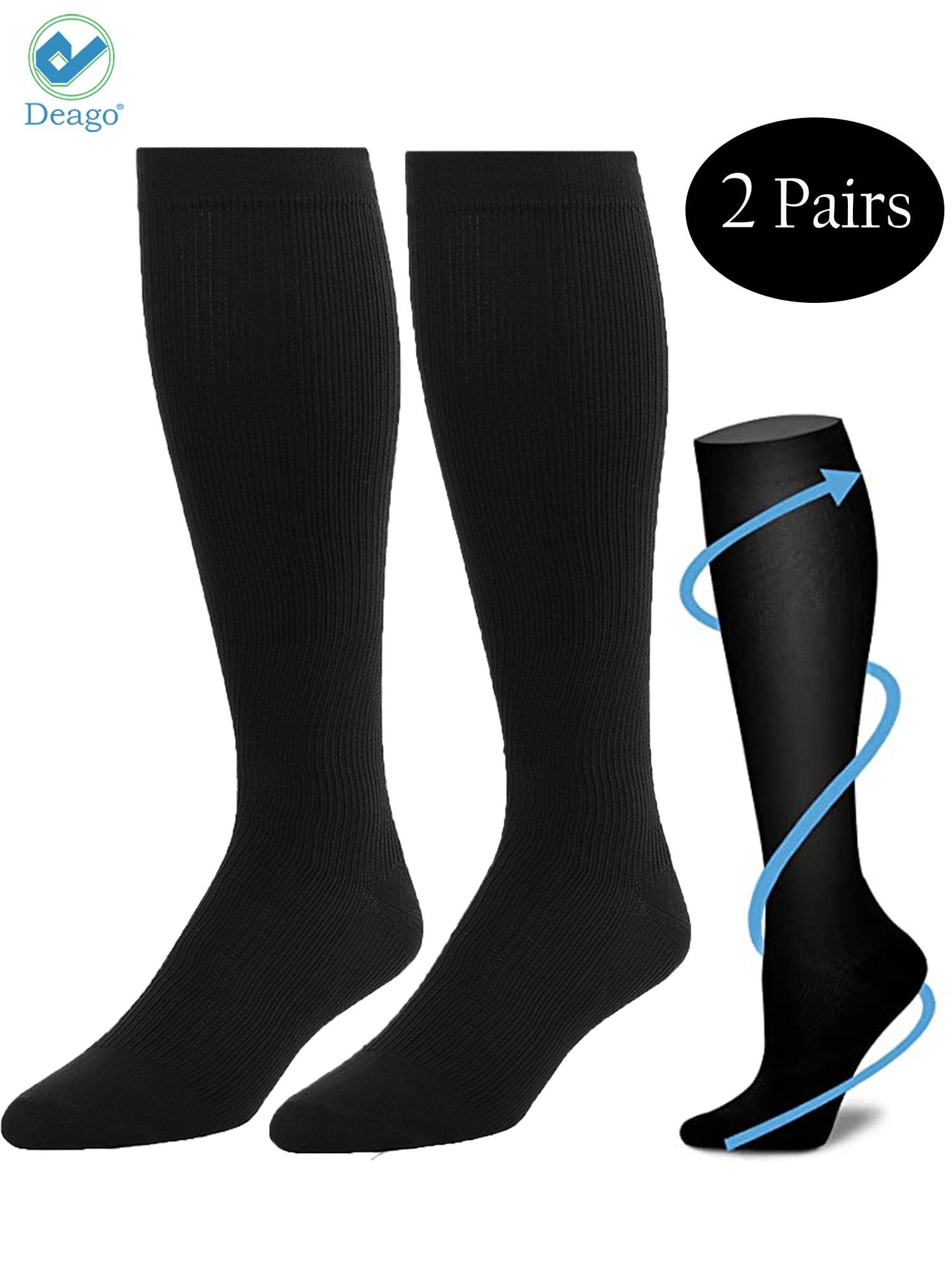 Deago 2 Pairs Knee High Graduated Compression Socks for Women & Men 15 ...