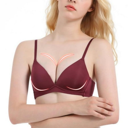 

Gathered Bra Simple 3/4 Cup Solid Color Deep V-neck Rimless Underwear Bra For Women
