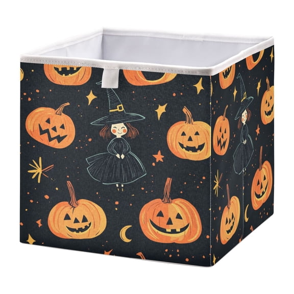 Foldable Fabric Storage Bin Home Cubes Clothing Organizer Bins Large Collapsible Box Basket for Home Organizer Halloween Pumpkin and Witch