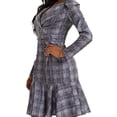 thumbnail image 3 of Vestido de mujer estilo urbano, de manga larga, con estampado de cuadros y doble botonadura y solapa estilo europeo y americano, 3 of 6