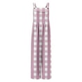 thumbnail image 5 of Casual Jumpsuit for Women Summer Button Strap Plaid Criss Cross Bib Jumper with Pocket Loose Pleated Wide Leg Outfits, Pink, M, 5 of 7