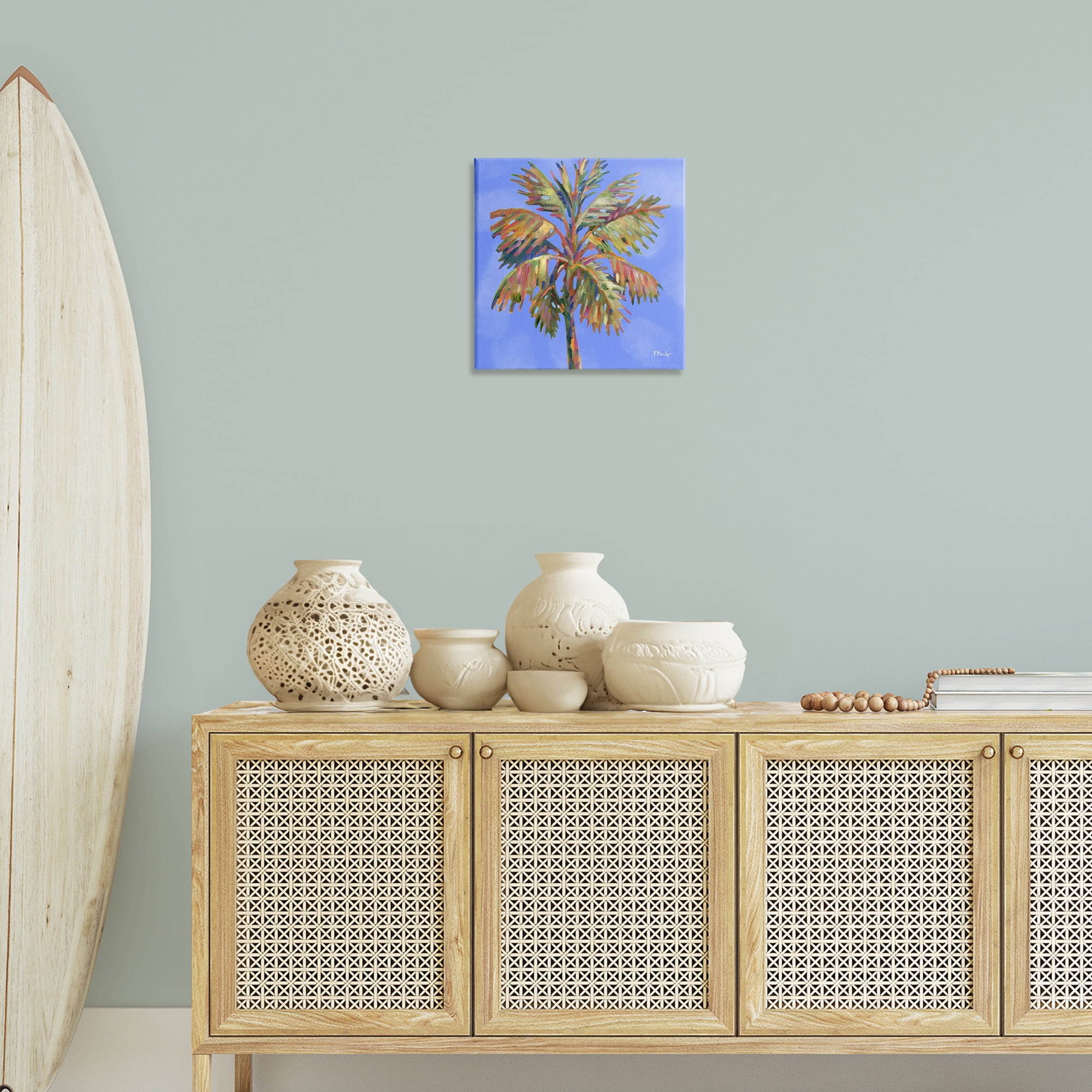 Stupell Industries Tropical Bondi Palm Plants & Flowers Painting Wrapped Canvas Art Print Wall Art, 17 x 17