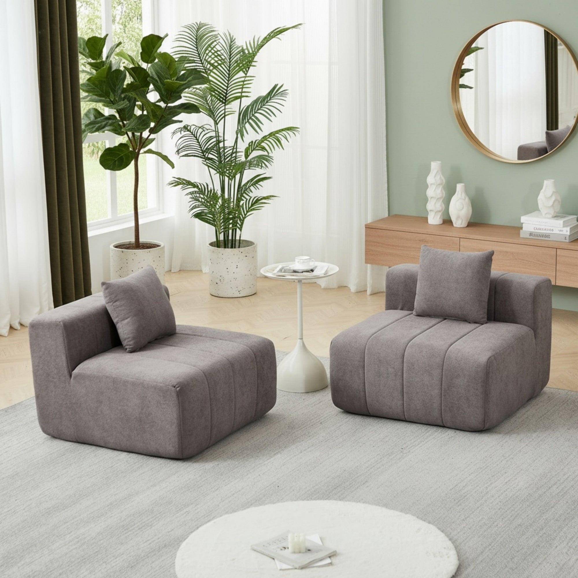 Sailvan Chenille Curved Sectional Sofa, Modern Modular Circular Sofa with Piano Key Design, No Assembly Required Cloud Couch Grey