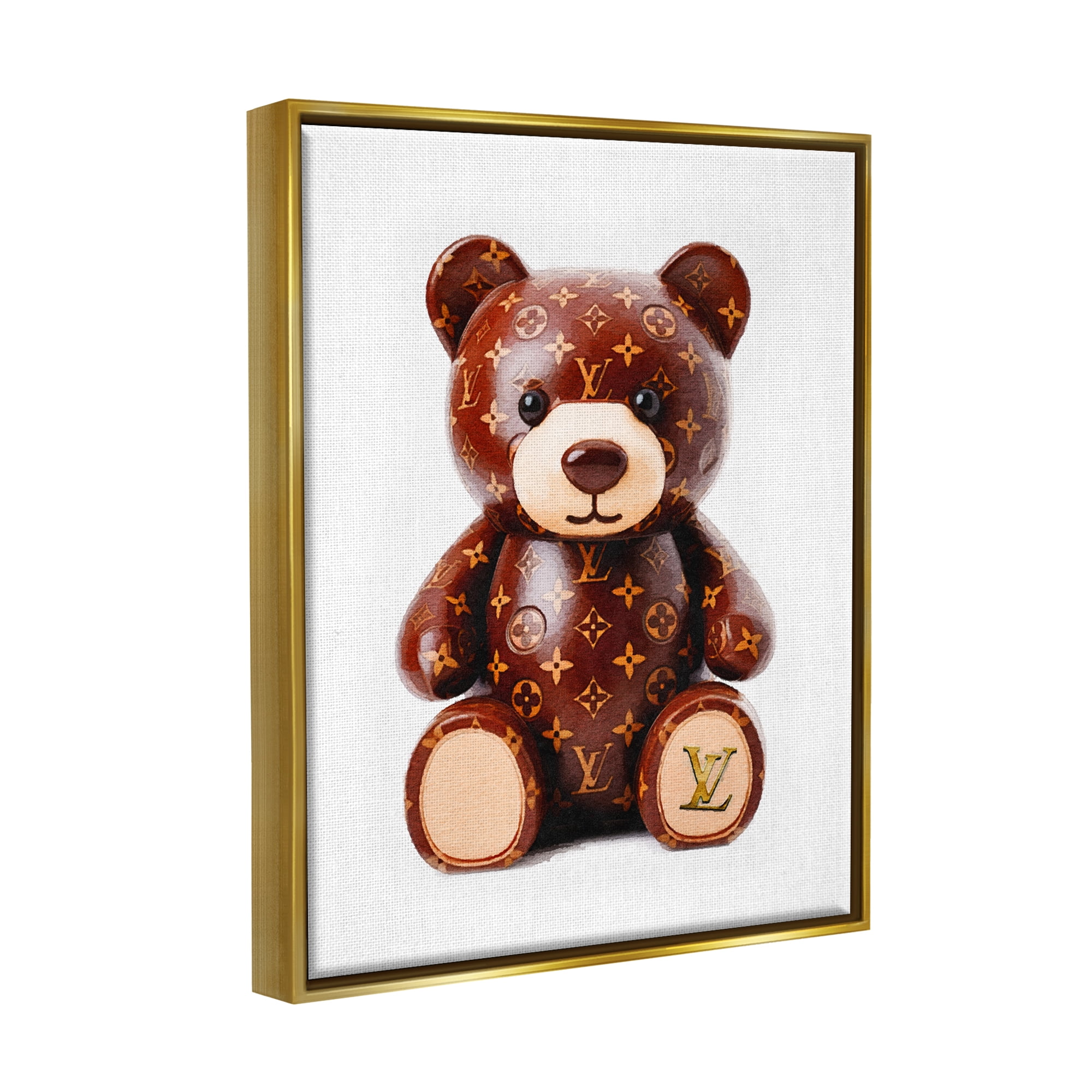 Stupell Industries Fashion Patterned Bear Beauty & Fashion Painting Gold Floater Framed Canvas Art Print Wall Art, 17 x 21