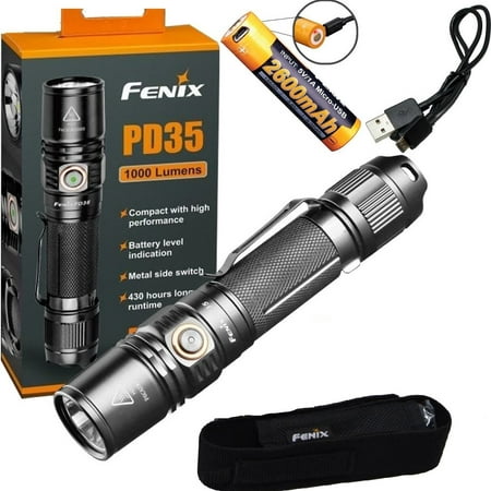 Bundle: Fenix PD35v2 LED Flashlight 1000 Lumens PD35 V2.0 2018 edition with Holster, 2600mAh Built-in USB Rechargeable 18650 Battery and LegionArms Charging
