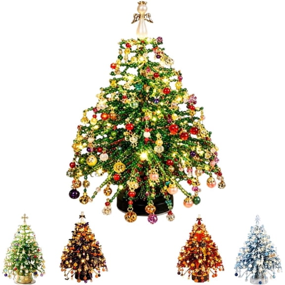 DIY Beaded Christmas Tree Kit, 3D Crystal Bead Holiday Craft Set for Adults Colorful Beads and Wire, 3D Tabletop Tree Design, DIY Steps, Creative Christmas Project for Adults (Christmas)